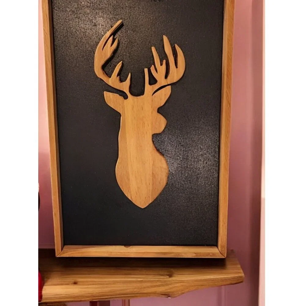 Handmade Stags Head Silhouette Wall Art With Wooden Frame